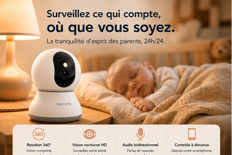 Caméra Surveillance Bébé 360° avec Application