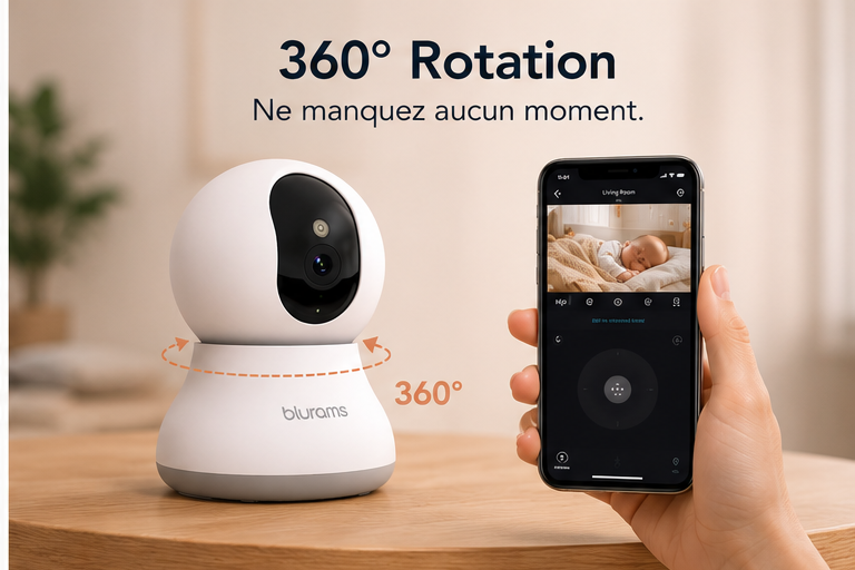 Caméra Surveillance Bébé 360° avec Application